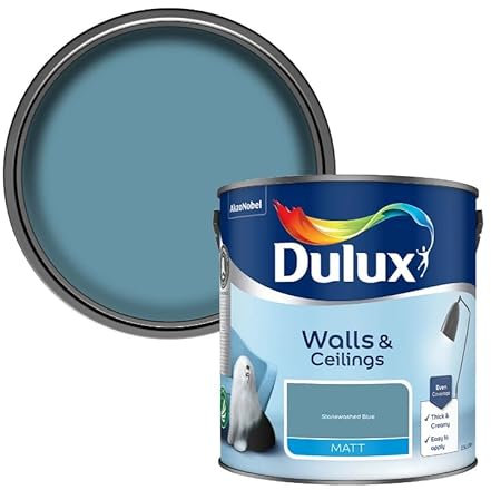 Dulux Matt Emulsion Paint | Walls and Ceilings | Stonewash Blue 2.5Litre | Thick Creamy and Easy to Apply