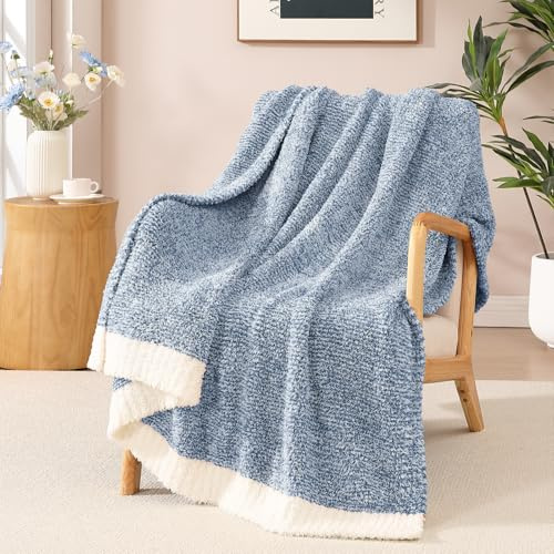 WRENSONGE Throw Blanket Cationic Dyeing Blue Soft Cozy Fluffy Warm Hand Made Throw Blankets for Couch, Sofa, Chair, Bed, Camping, Picnic, Travel Lightweight Bed Blanket - 50*60