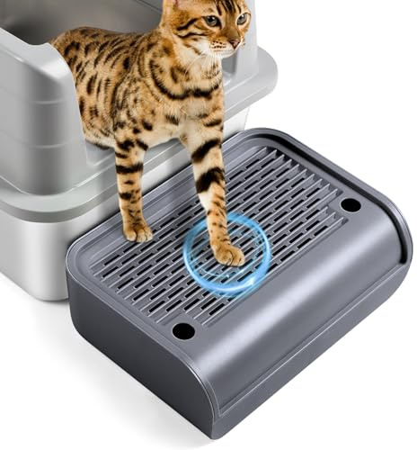 Bartuke Katzentoilette, Katzenrampe/Treppe/Katzenfänger mit Filterfunktion, leicht zu reinigen, Filterpedal ideal für Kätzchen und ältere Katzen (Dunkelgrau)