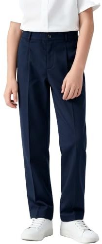 LOLANTA Skolbyxor för barn, eleganta byxor för pojkar, formella långa cigaretter, uniform för skola och fest, robust passform med justerbar midja 3–13 år, Dark Navy, 11-12 anni
