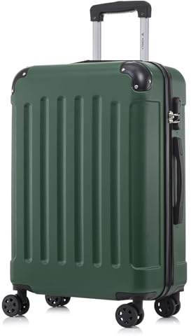 YONSLY Koffer Suitcase L Dunkelgrün, Trolley Reisekoffer, Rollkoffer Handgepäck mit 4 Rollen 360°, Hartschalenreisekoffer, Zahlenschloss, Weicher Gummigriff