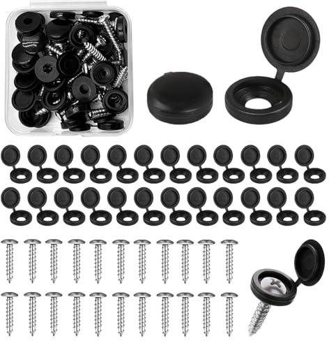 48 PCS Black Plastic Hinge Screw Cover Snap Caps Hardware Fasteners Kit | Forty-eight pack dark polymer plugs; robust weatherproof thread lids; neat concealing for cupboards UK vehicles