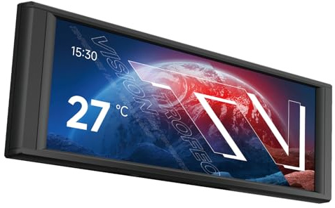 TR Trofeo Vision LCD Black Edition underskärm med 6,86-tums LCD-skärm i full färg (upplösning 1 280 x 480) och magnetisk paneldesign. Stöder dynamiska/statiska gör-det-själv-bilder