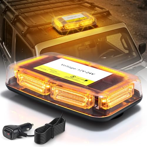 Fxlpower 90 LED Rundumleuchte Blinklicht -16 Modi 12V 24V Blitzleuchte Amber Warnleuchte Auto Magnetische Notfallblinklampe Wiederherstellungswarnung Gelbes Decke