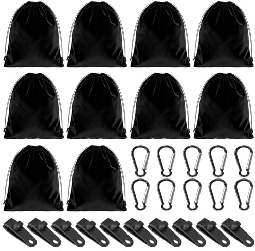 WGIDSKKI 10 Piezas de Bolsa de Peso PortáTil para Cortinas de PabellóN Al Aire Libre con 10 Clips Y 10 Camioneros, Pesas de Sacos de Arena para Carpas, Camping, Manteles para Evitar el Viento