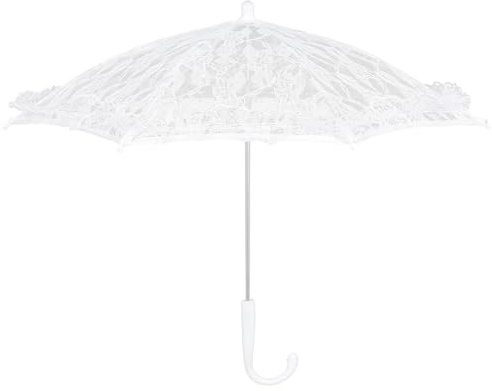 Healeved Weißer Spitzenschirm aus Spitze und Pp Leichter Hochzeitsschirm als Brautaccessoire für Sommerfest und Elegante Cosplay Fotografie
