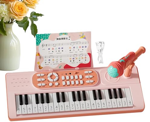 Tastiera per pianoforte, strumento musicale a 37 tasti di apprendimento ricaricabile con microfono, tastiera per 2 modalità di gioco, regalo per ragazze e ragazzi per Natale e compleanno