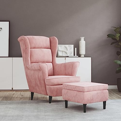 Genérico Sillón orejero y Taburete de Terciopelo Rosa,Mobiliario,Sillas,Sillones,3115935