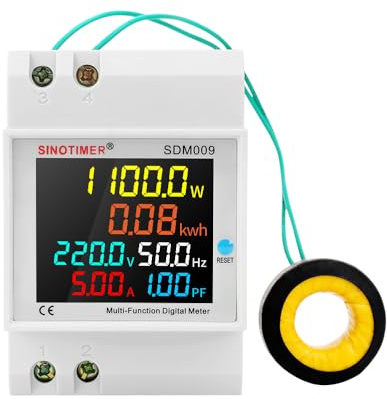 6 in 1 Single Phase Energy Meter Din Rail Electricity Usage Monitor AC 40-300V 100A Voltmeter Ammeter Watt kWh Frequency Power Meter External CT 110V
