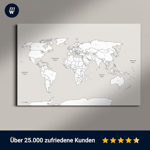 Weltkarte Wandbild: Ländernamen-Hauptstädte-Antarktis - handmade in Germany-Zum ausmalen/pinnen, (Leinwandposter, 60x40cm)