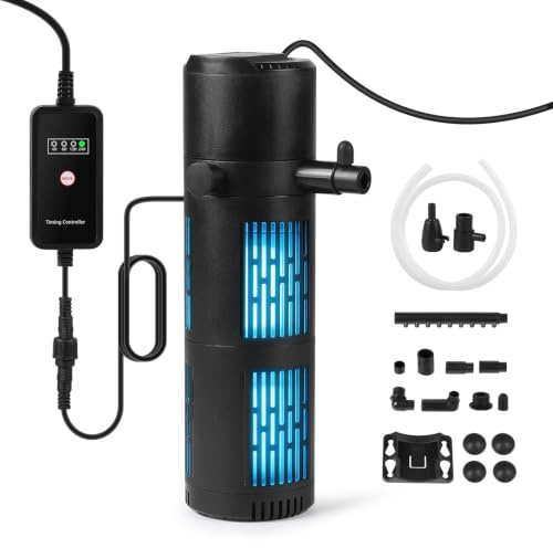 SWAWIS 5 in 1 Filtre Aquarium 1800L/H pour Aquariums de 180 à 600L | avec 8W UV Stérilisateur Lampe et Minuteur, Pompe Aquarium pour Filtration Aération Stérilisation