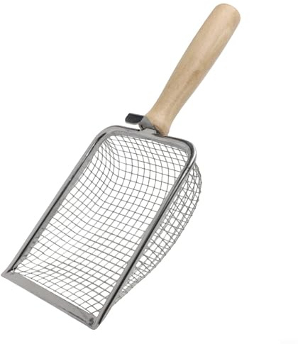 Pala y tamiz de preparación del suelo con mango ergonómico de madera, diseñada para un fácil uso en jardinería y separación de compost (5 mm)