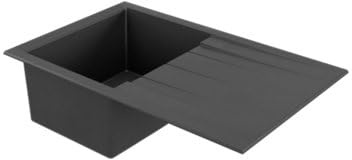 GoodHome Keluak - Évier de cuisine en résine noir mat 1 bac encastrable avec égouttoir