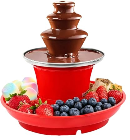 Fuente de chocolate de 3 niveles, acero inoxidable, 35 W, para fiestas, color rojo | Fuente de chocolate de 3 niveles con acero inoxidable 304 para un flujo uniforme de chocolate, queso o salsa de caramelo