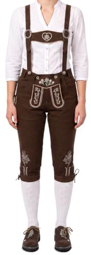 German Wear Damen Trachten Kniebundhose Jeans Hose kostüme mit Hosenträgern in der 4X Farben