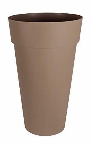 EDA - Pot de Fleur Vase Haut XXL TOSCANE Ø 48 cm - 90 L - Intérieur & Extérieur - Zone de rétention d'eau pour limiter l'Arrosage - Plastique Recyclé - Ø 48 x H.80 cm - Taupe