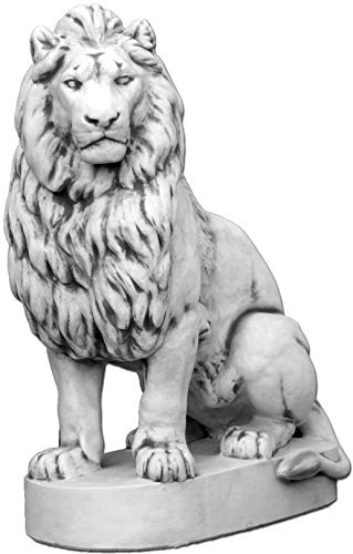 gartendekoparadies.de Stein-Löwe auf Podest Links, Steinfigur, H. 135 cm, 580 kg, Grau, frostsicher aus Steinguss für Außenbereich