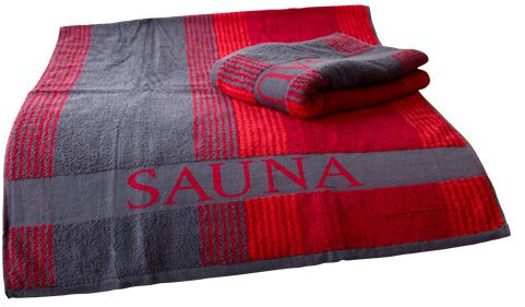 Finnsa Saunatuch XL in, Baumwolle, rot-grau, 200x80cm