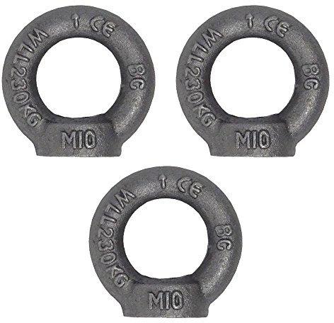 Ringmutter M10 DIN 582 C15E 3 Stück Ösen-Mutter Eisen Roh Dunkelgrau Traglast 230kg