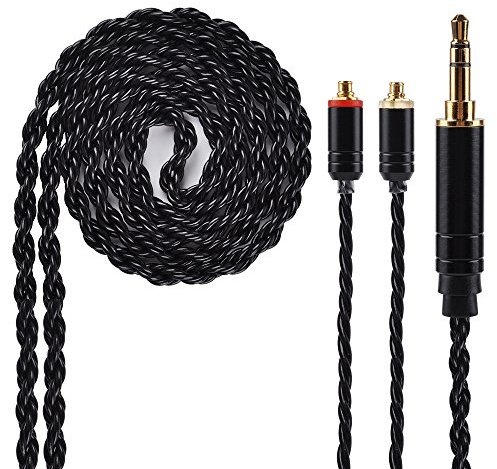 Kinboofi 6 Core MMCX Cable, Upgrade Silver Plated Replacement Cable,Black Detachable Earphone Cable Replacement Earphone Wire for Shure 846 535 215 315 MAGAOSI K5 LZA4 (3.5mm Audio Jack, MMCX)