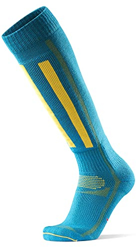 DANISH ENDURANCE Merino Skisocken (1|2 Paar), Thermosocken, Kniestrümpfe, Unisex für Damen, Herren, Kinder, Blau/Gelb, 39-42