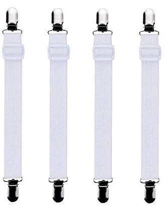 Bedecor verstellbare Bettlakenspanner, 4 Stück, Weiß, elastisch, für die Ecken von Bett, Matratze oder Sofa (60-200cm)