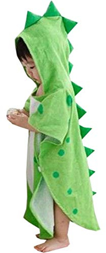 Alltops Kids Cotton Hooded Towel Cartoon Unicorn Dinosaur Bathrobe Bath Poncho Towel for Boys Girls, 0-4 years, Green Dinosaur
