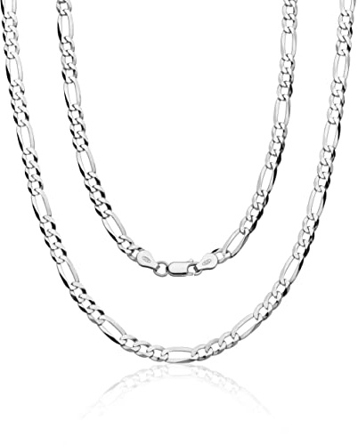 Aka Gioielli - Figarokette 5.3 mm 925 Sterling Silber Rhodiniert - Herren Damen Halskette Längen: 45 50 55 60 65 70 75 cm