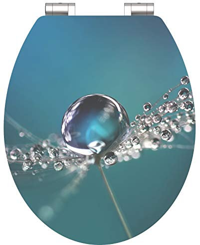 WC-Sitz - Toilettendeckel | Klodeckel mit Absenkautomatik | Hochglanz MDF Holzkern | Toilettensitz mit Muster (Water Drop)