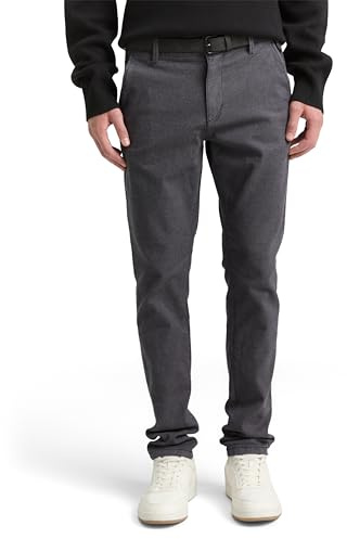 TOM TAILOR Denim Herren 1020451 Straight Fit Chino Hose mit Gürtel, 23975 - Anthra Dobby Yarn Dye, 32W / 34L