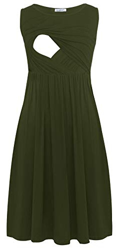 Smallshow Women's Sleeveless Patchwork Maternity Nursing Dress with Pockets