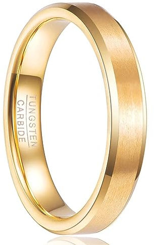 NUNCAD Unisex Ring 4mm Breite aus Wolfram vergoldet Partnerring Modering Eheringe Größe 63.4