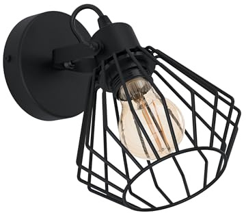 EGLO Wandlampe Tabillano, 1 flammige Deckenlampe Vintage, Industrial | Wandleuchte innen aus Stahl, Wohnzimmerlampe, Flurlampe in Schwarz, Spot mit E27 Fassung