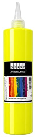 SÜDOR Acrylfarbe 500 ml – Geeignet für Acryl-Pouring. Hochpigmentierte, fluoreszierende Künstler-Malfarbe zum Bemalen auf Holz, Leinwand, Stein, Papier, Stoff & Metall. Vegan (Neon Gelb)