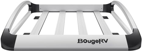 BougeRV Anti-Rust Aluminum Roof Basket 47''x40''x8'' Lightweight Universal Rooftop Cargo Carrier Roof Rack Cargo Basket with Wind Fairing, Roof Rack for SUV Pick Up Truck,150LBS Load Capacity, Silver