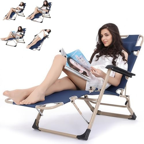 WY8 GARDEN CHAIR SUN LOUNGER OUTDOOR INDOOR GARDEN FOLDING RECLINING ADJUSTABLE CHAIR SUN BED (BLUE)