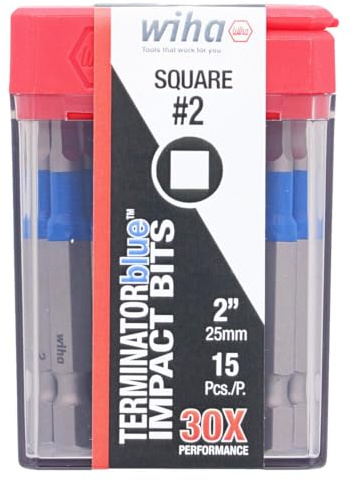 Wiha TerminatorBlue Impact Bit Square #2-2 Inch - 15 Pack