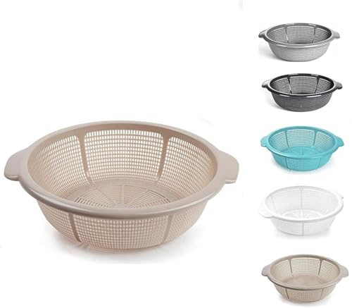 Scolapasta in plastica da 31 cm, per il lavaggio degli alimenti, scolapasta, spaghetti, riso, insalata, verdure, cucina, hobby, design 1, color tortora