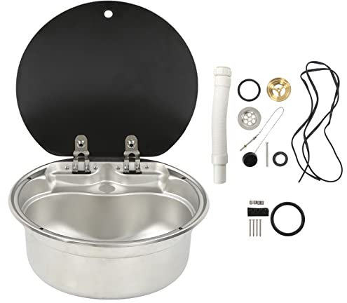 RV-Handwaschbecken, RV-Waschbecken Einzelbecken-Edelstahl-Handwaschbecken mit Deckel aus gehärtetem Glas für Wohnwagen, Wohnmobile, Boote