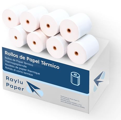 Raylu Paper - Thermopapier für TPV, Rechenmaschinen, Thermodrucker, Registrierkassen, Kern: 12 mm, Weiß, ohne Bisphenol (10 Rollen von 57 x 45 mm)