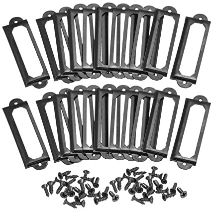 sourcing map 30 Stück Etikettenhalter aus Metall Datei Namenskarten Rahmen für Bibliotheksschublade Schwarz 60 x 17 mm