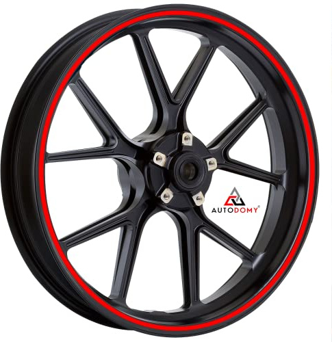 Autodomy Felgenaufkleber für Motorradfelgen, Komplett-Set für 2 Felgen von 38,1 cm bis 48,3 cm (15 bis 19 Zoll), Aufkleber für Motorradfelgen, resistent gegen Regen, Sonne, Fett, Öl (rot, Breite 7 mm)