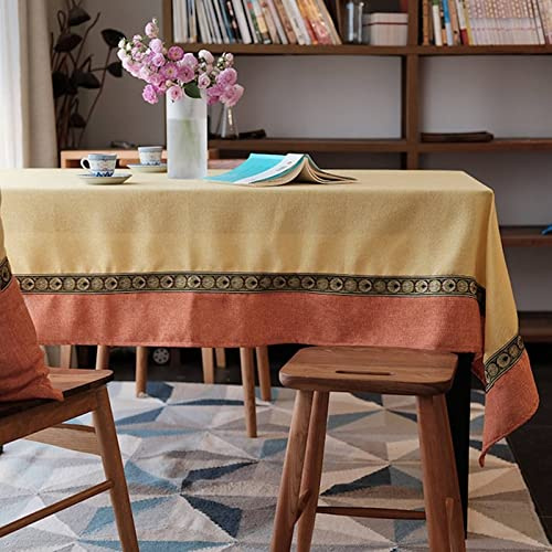 EHOMERY Kleine Tischdecke Rechteckig Tischtuchhalter Groß Mediterranes Thai Tischdecke Abwaschbar Nach Maß Table Cloth Rectangle Gelb Tischschutz Dekoration 140X220Cm