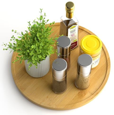 Homerays 30 cm Lazy Susan organisatör, roterande kryddställ i bambu, Lazy Susan med dubbla handtag för köksskåp (Bamboo)