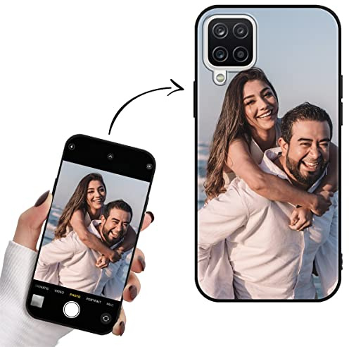 Yoedge Personalisierte Handyhülle für Samsung Galaxy A12 Hülle Selbst Gestalten mit Eigenem Foto Bild Text Personalisiert Case Individuelle Geschenk Schutzhülle Schwarz Cover für Samsung A12 6,5