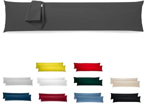 Seitenschläferkissen Bezug 40 x 145 – Mikrofaser Oeko-TEX Zertifiziert – Anthrazit – 2er Set Kissenbezug für Kissen 40x145 Weich & Atmungsaktiv – Kissenbezüge Hypoallergen und Waschbar