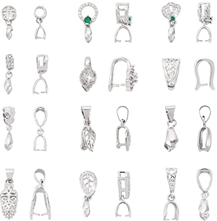 PandaHall 24 Stück Cubic Zirkonia Pinch Bail Messing Snap On Bails Pinch Clip Bügel Verschluss Perlen Anhänger Verbinder für Halskette Schmuck Basteln