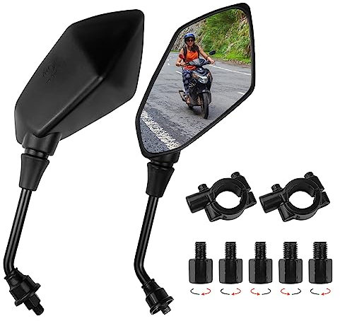 Fousenuk Universal Motorrad Spiegel Set M8 M10, Drehbarer Motorrad Rückspiegel mit Rechtsgewinde und Linksgewinde, Motorradspiegel Lenkerendenspiegel Kompatibel mit Scooter, E-Bike, ATV, Moped