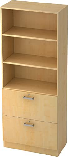 bümö Office Aktenschrank mit Hängeregister-Schubladen abschließbar, Büroschrank Holz, 80cm breit in Ahorn - Hängeregistratur für Hängeordner, Büro Schrank mit Chromgriffen