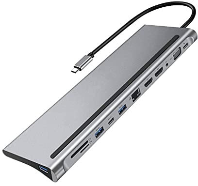 Câble Audio, câble d'instrument, concentrateur USB Rapide de Type C 12 en 1 for Station d'accueil Double 4K Double RJ45 Pd USB 2.0 Charge Adaptateur Audio VGA 3,5 mm